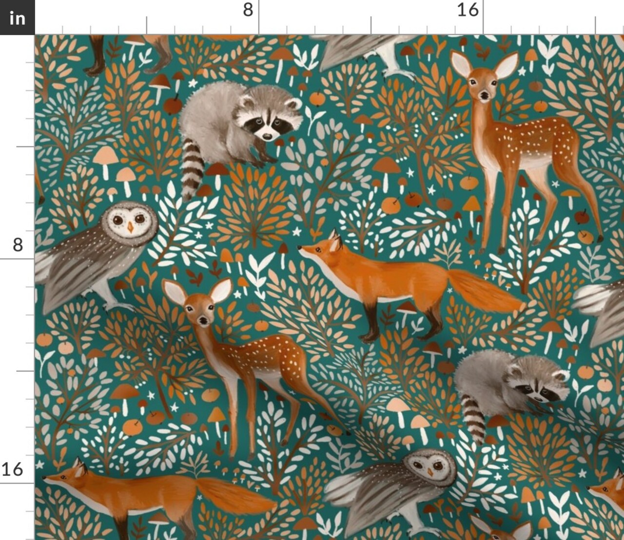 Brown Forest Animals Dark Green Woodland Wild Bear Winter Custom Printed Fabric by Spoonflower Various Fabrics by the Yard or Fat Quarter